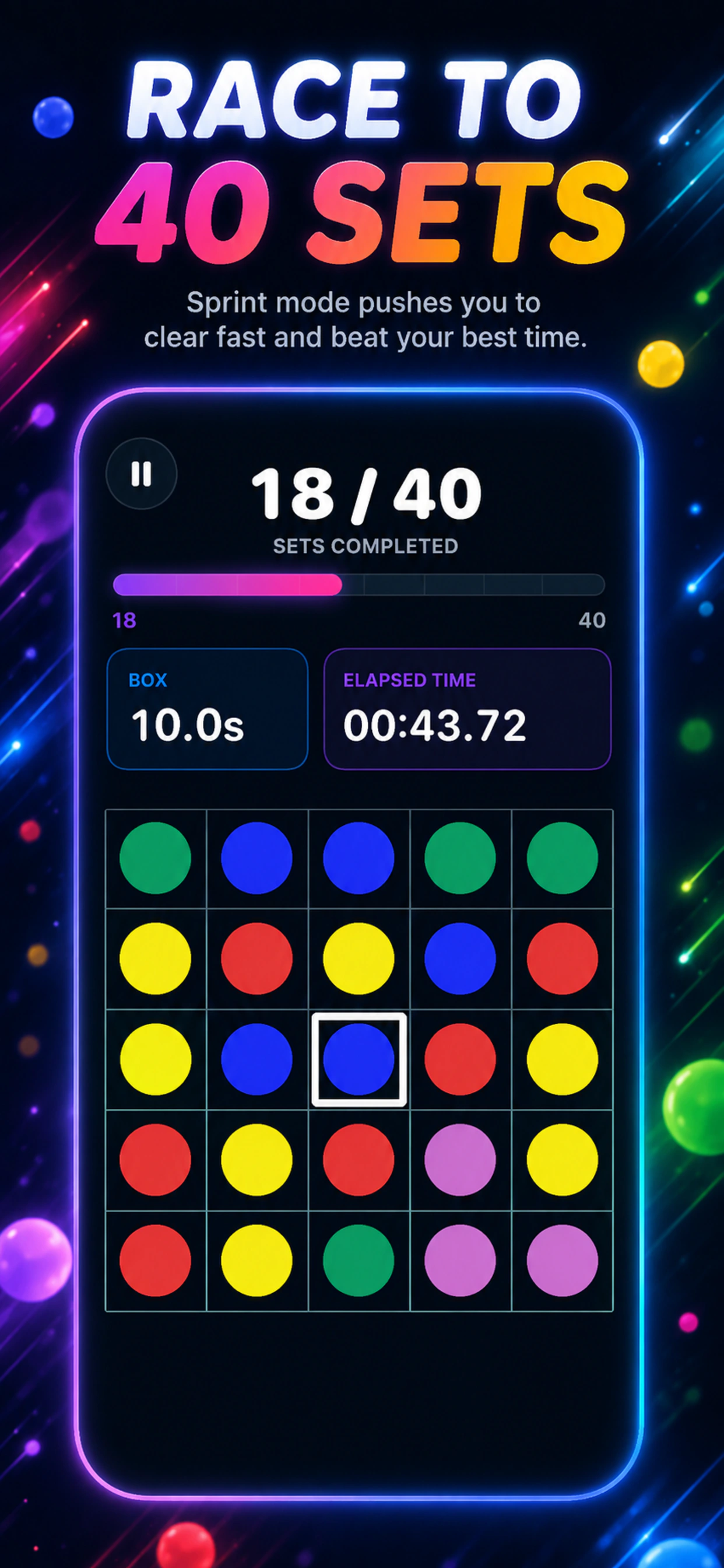 Color Tap Sprint mode racing toward forty sets